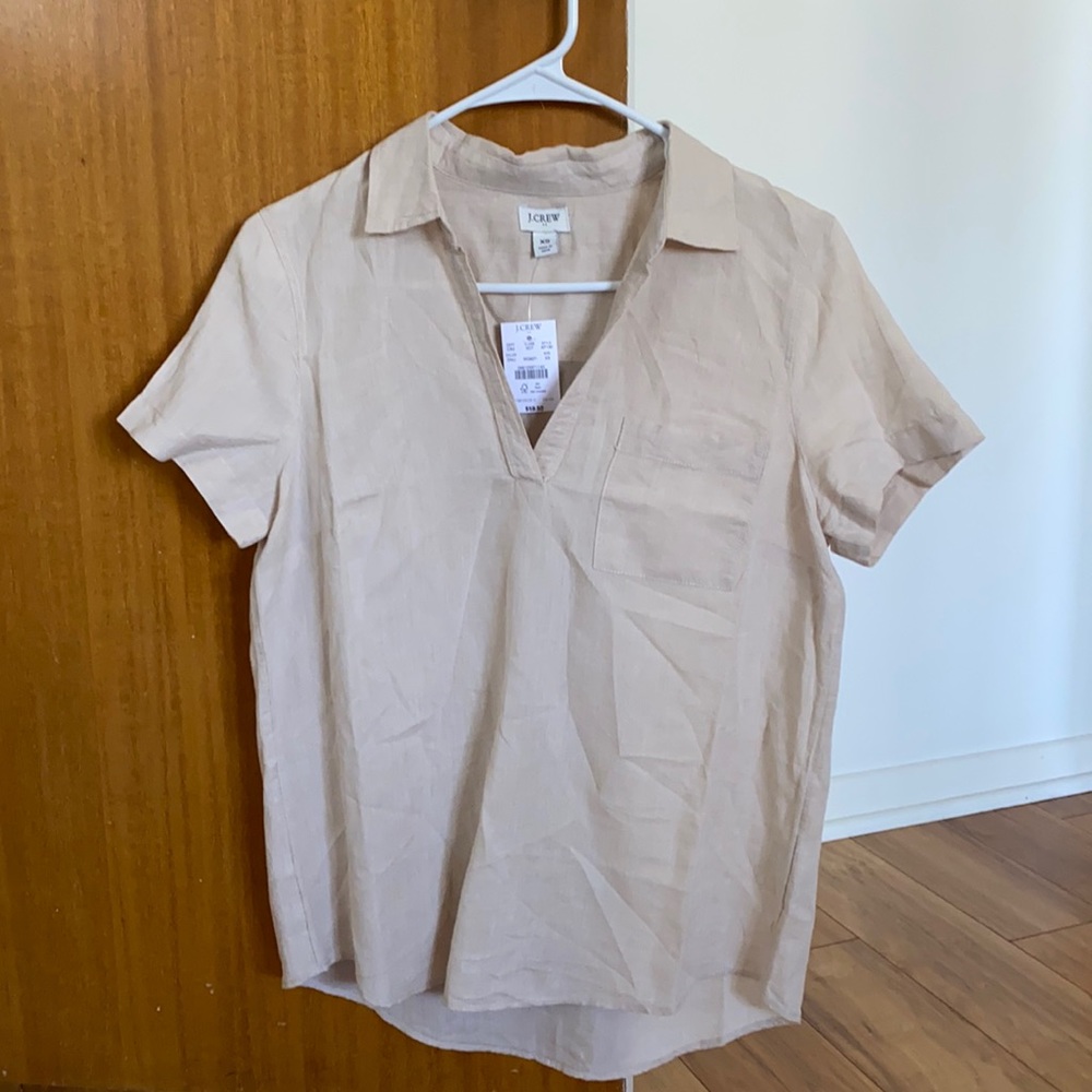 Popover Linen Cotton Top Beige